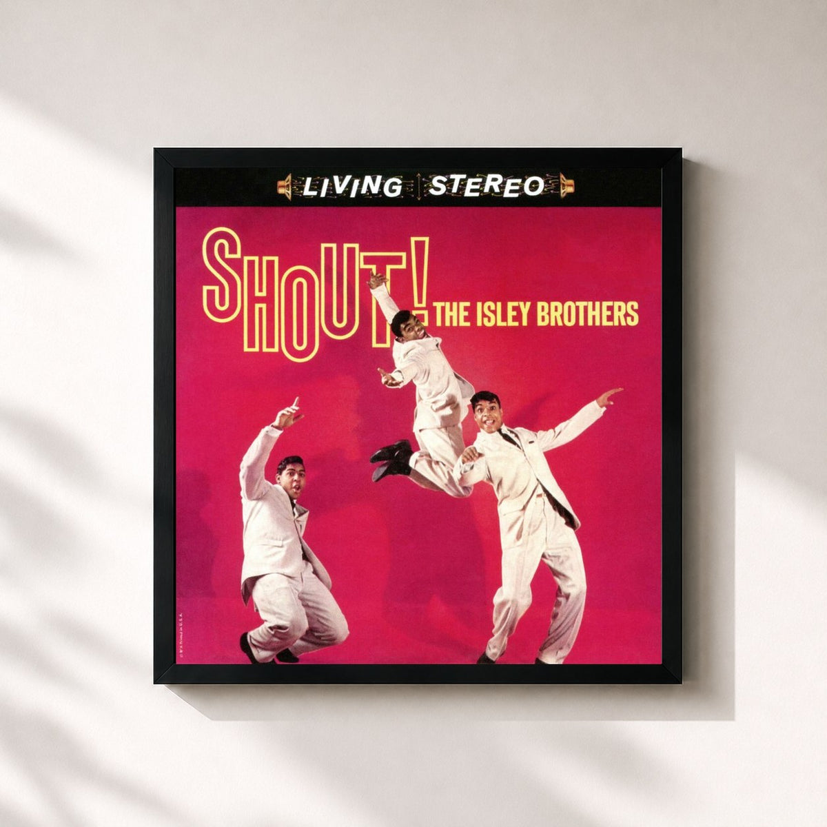 #noir Tableau carré de l'album Shout! de The Isley Brothers, cadre noir 32x32 cm