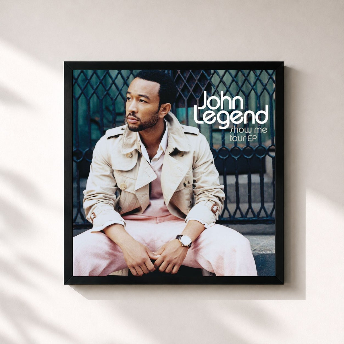 #noir Tableau carré de l'album Show Me Tour EP de John Legend, cadre noir 32x32 cm