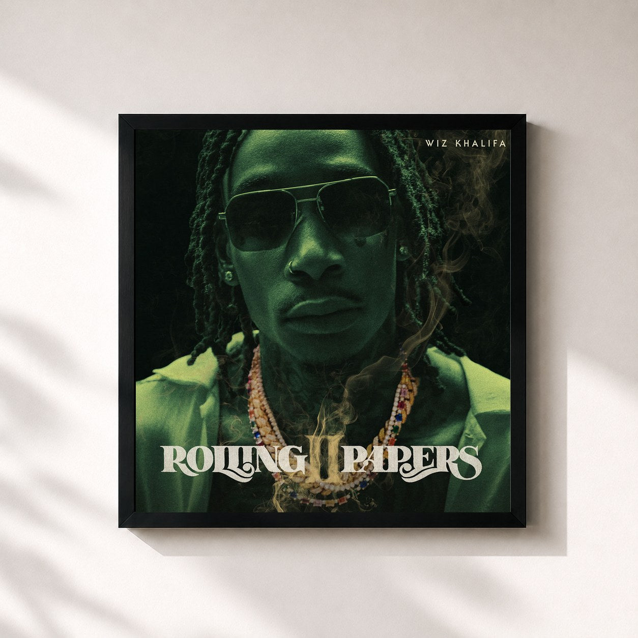 #noir Rolling Papers 2 by Wiz Khalifa as a square framed art print, black 32x32 cm frame