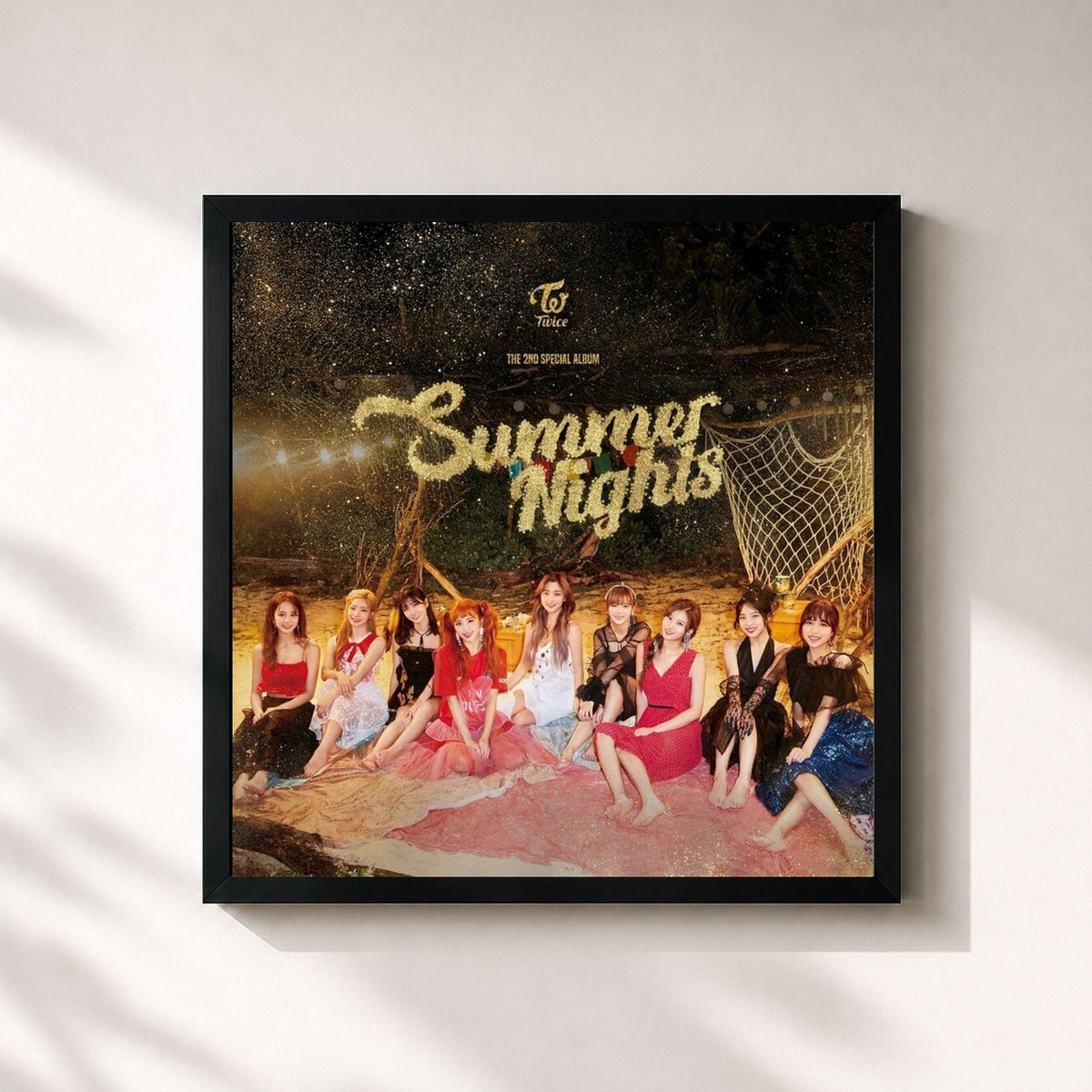 #noir Tableau carré de l'album Summer Nights de TWICE, cadre noir 32x32 cm