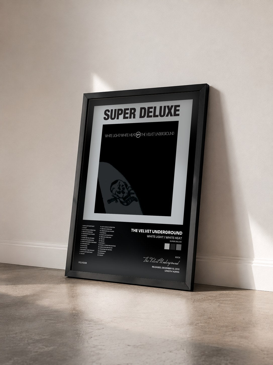 #noir White Light / White Heat (Super Deluxe) di The Velvet Underground in stampa incorniciata vista di tre quarti, cornice nera