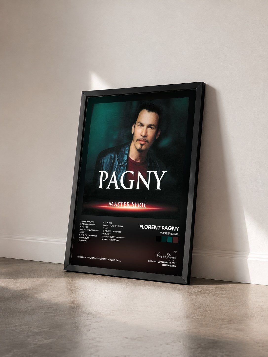 #noir Tableau de l'album Master Serie de Florent Pagny vu de trois quarts, cadre noir