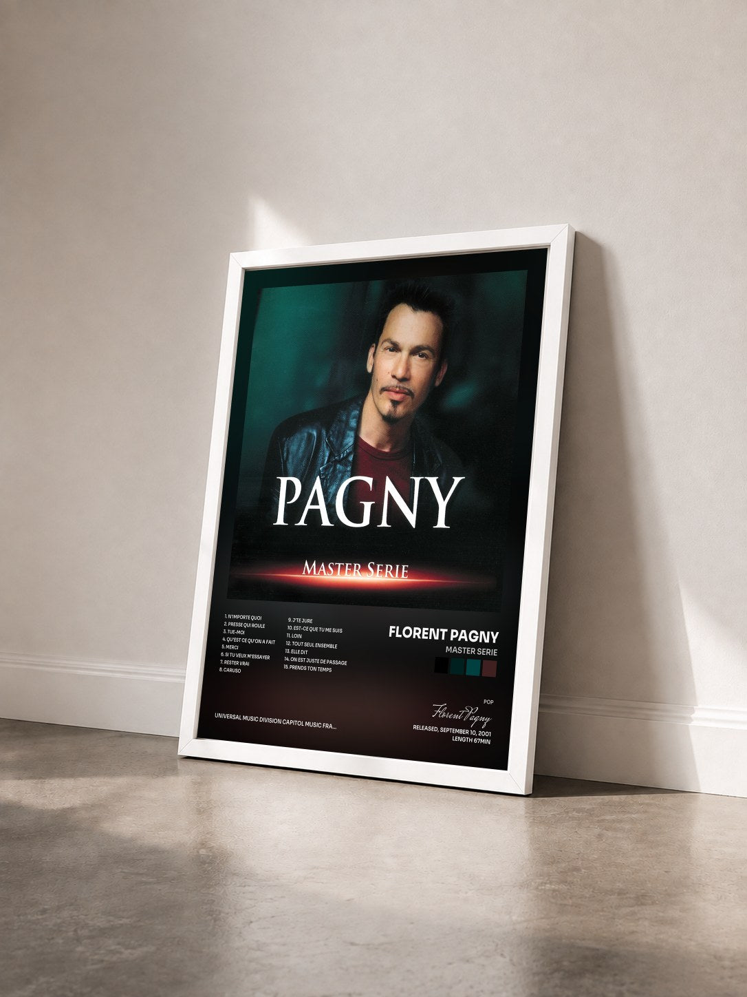 #blanc Tableau de l'album Master Serie de Florent Pagny vu de trois quarts, cadre blanc