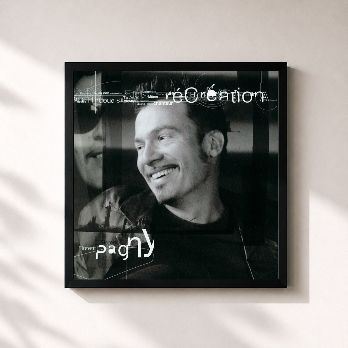 #noir Tableau carré de l'album Recreation de Florent Pagny, cadre noir 32x32 cm