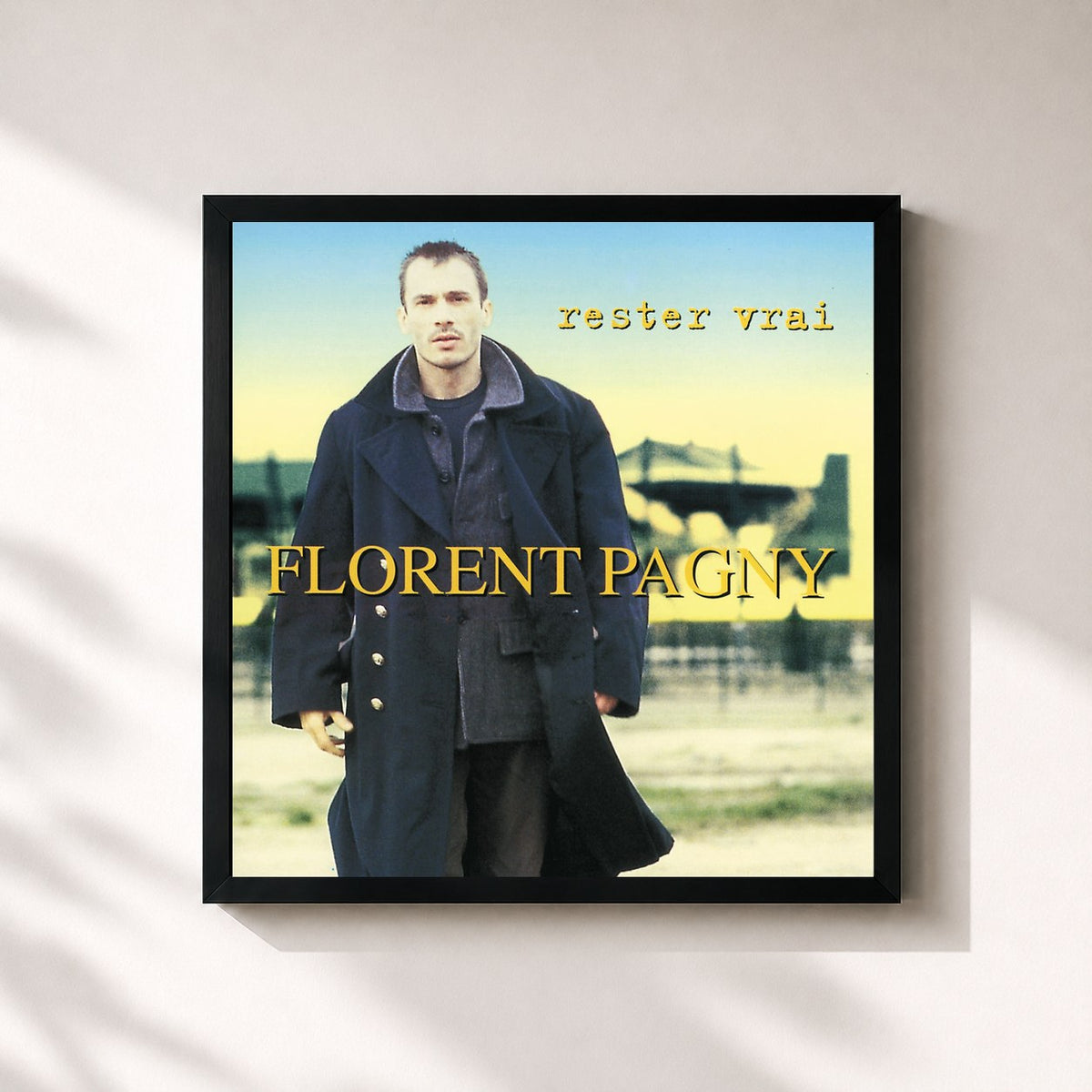 #noir Tableau carré de l'album Rester Vrai de Florent Pagny, cadre noir 32x32 cm