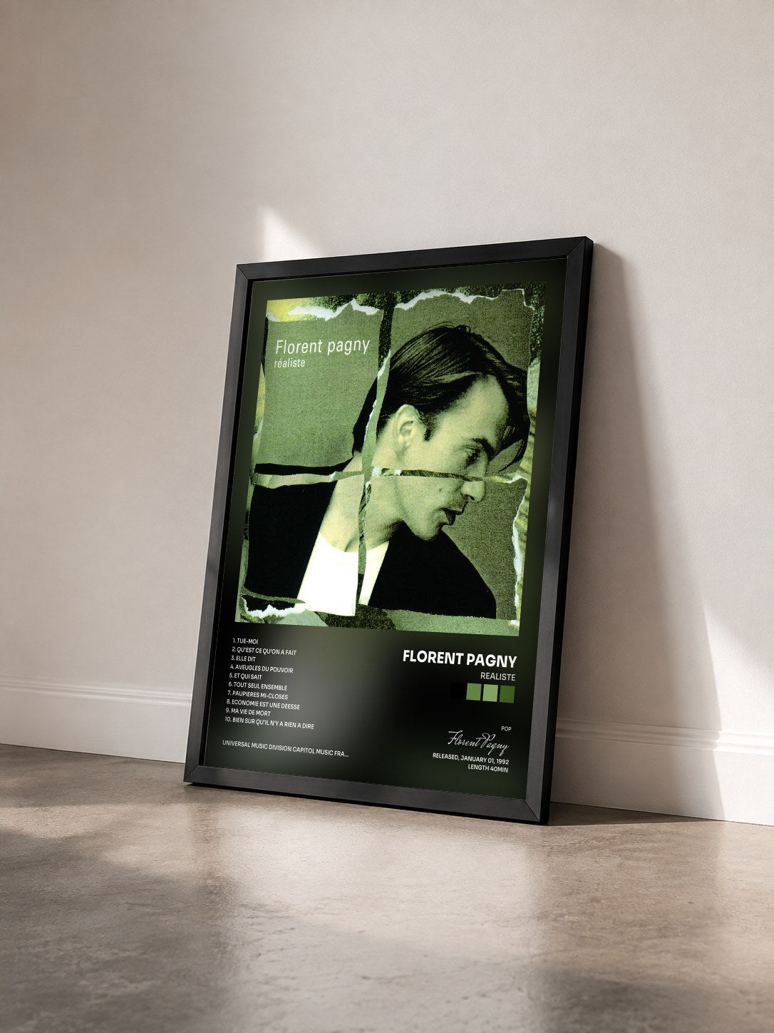 #noir Tableau de l'album Realiste de Florent Pagny vu de trois quarts, cadre noir