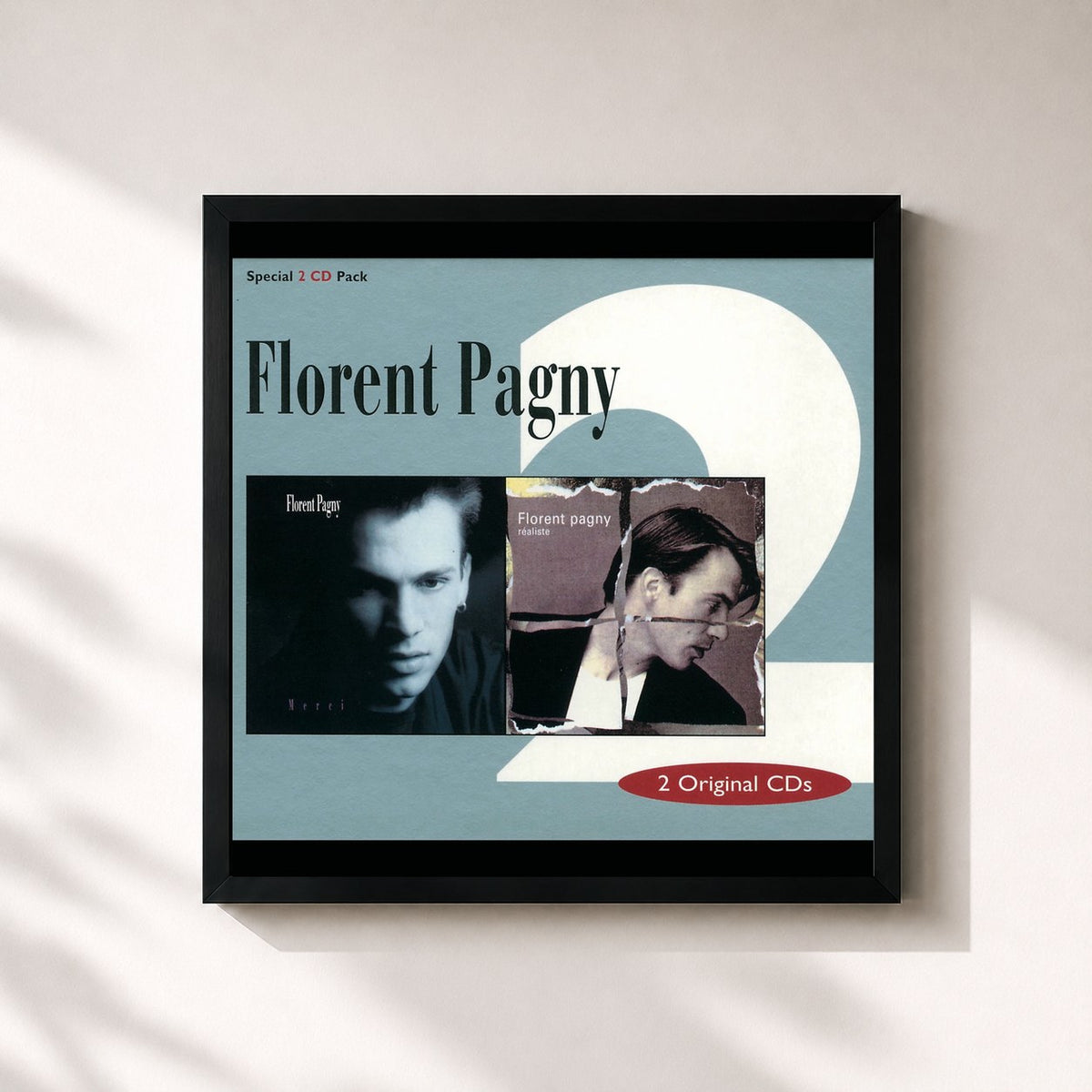 #noir Tableau carré de l'album 2Cd de Florent Pagny, cadre noir 32x32 cm