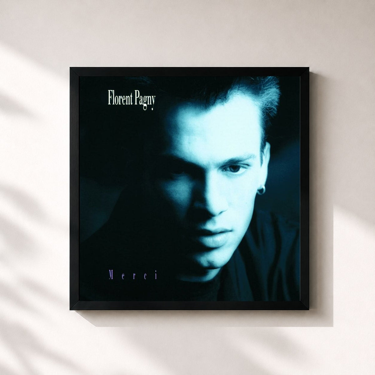 #noir Tableau carré de l'album Merci de Florent Pagny, cadre noir 32x32 cm