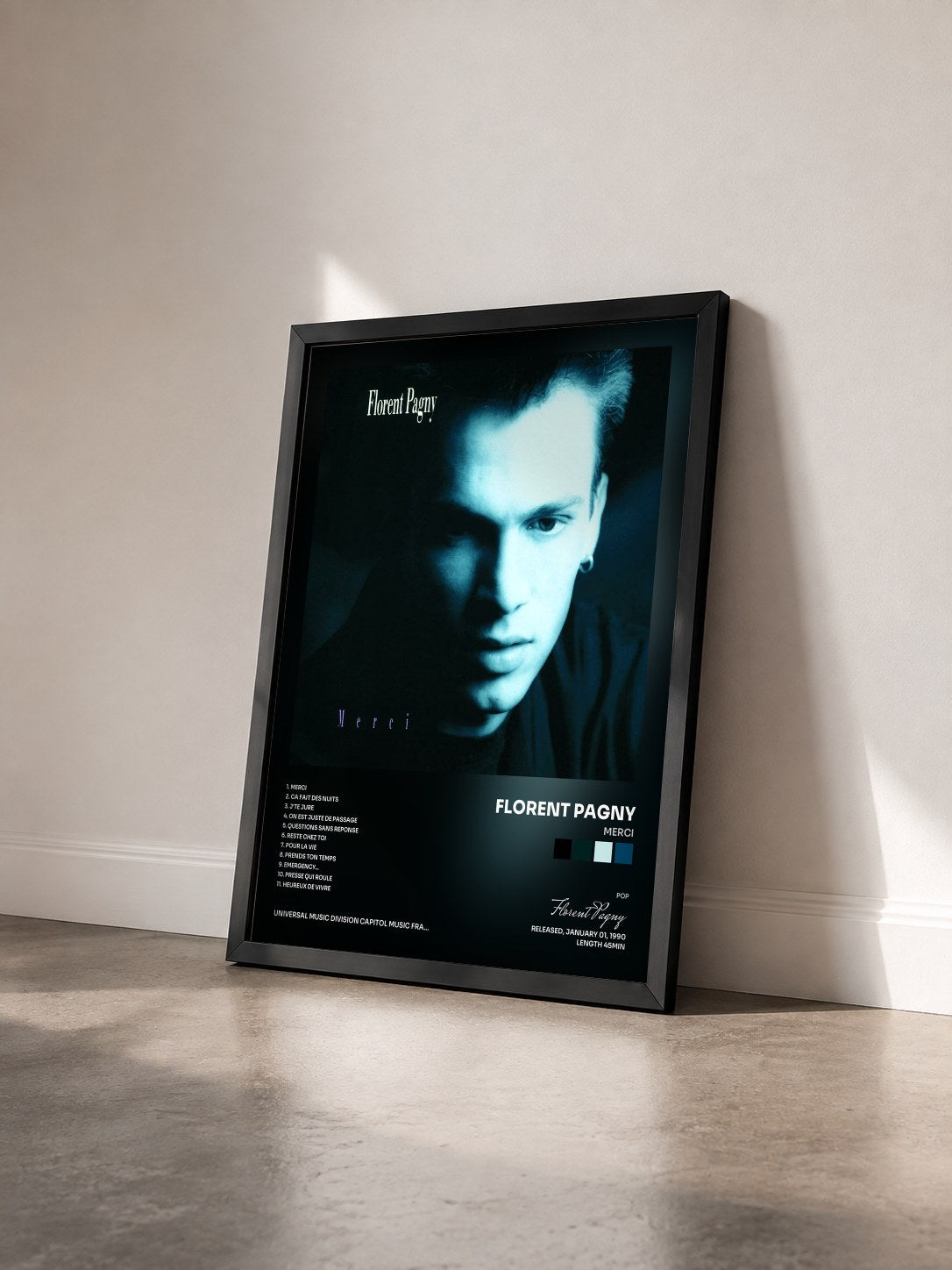 #noir Tableau de l'album Merci de Florent Pagny vu de trois quarts, cadre noir