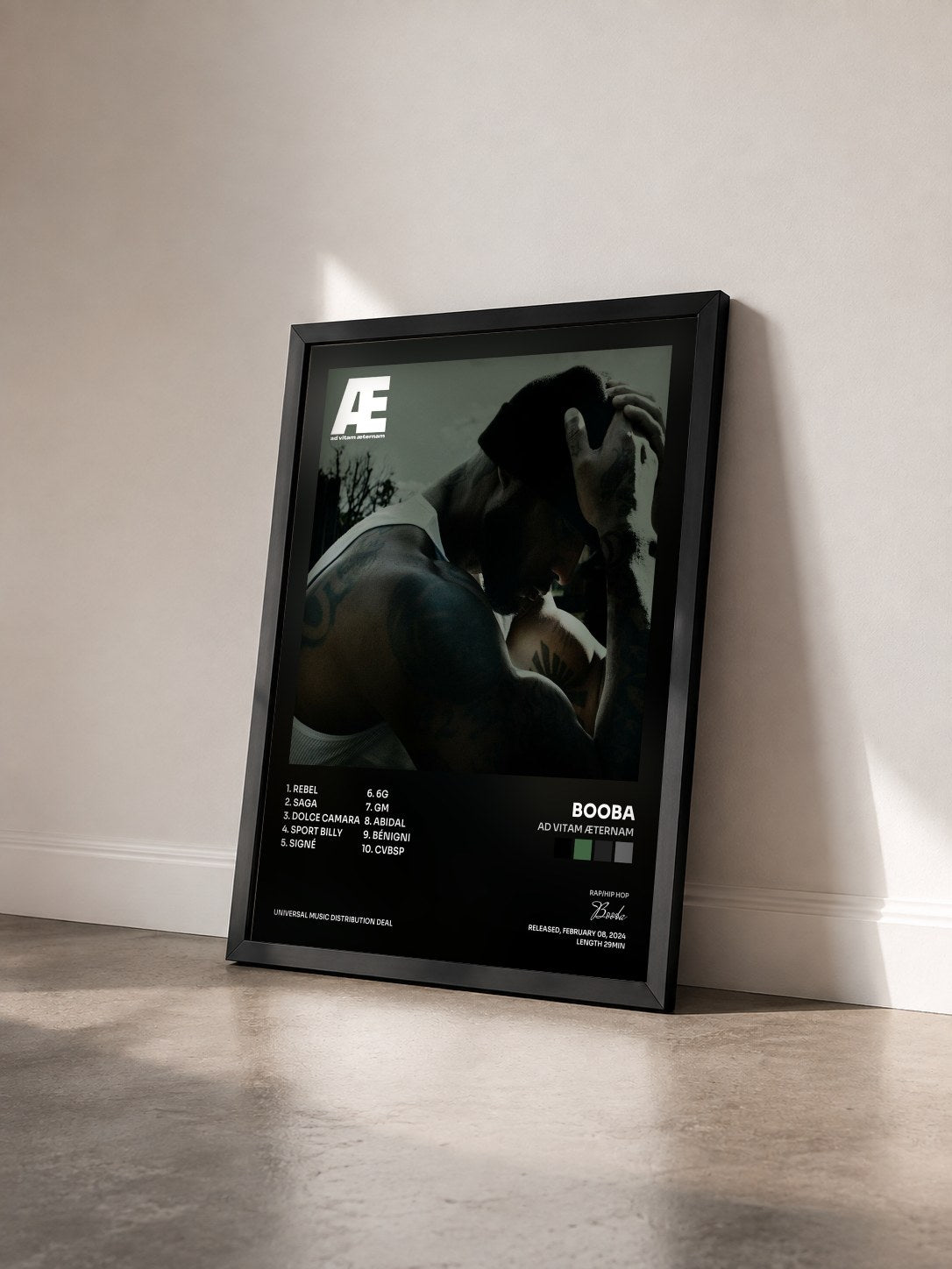 #noir Tableau de l'album AD VITAM ÆTERNAM de Booba vu de trois quarts, cadre noir
