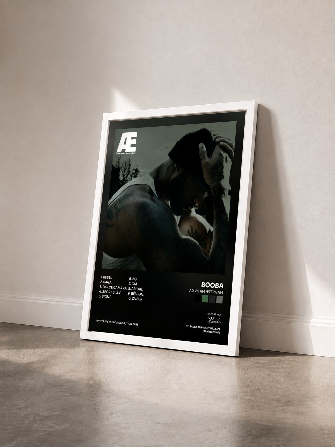 #blanc Tableau de l'album AD VITAM ÆTERNAM de Booba vu de trois quarts, cadre blanc