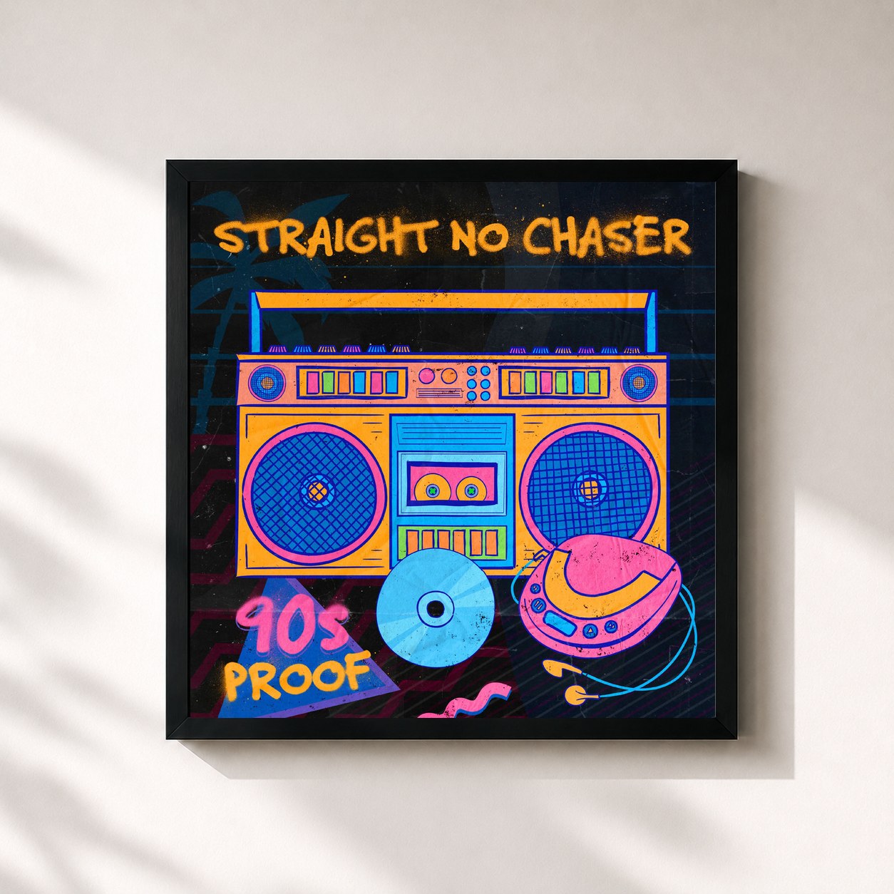 #noir Tableau carré de l'album 90s Proof de Straight No Chaser, cadre noir 32x32 cm