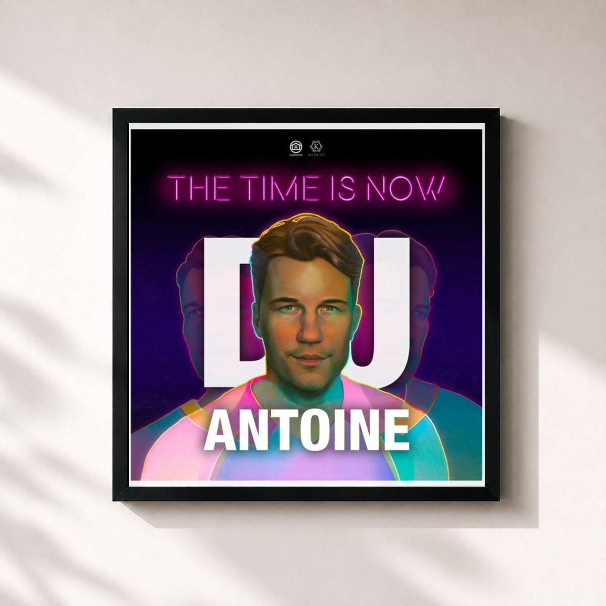 #noir Tableau carré de l'album The Time Is Now de DJ Antoine, cadre noir 32x32 cm