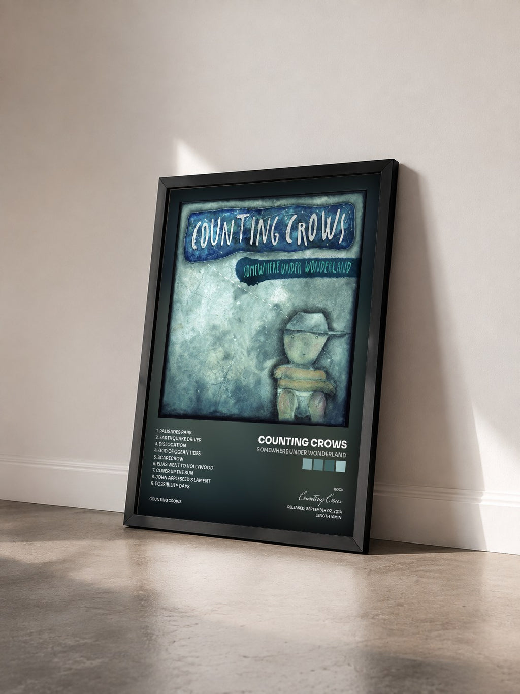 #noir Tableau de l'album Somewhere Under Wonderland de Counting Crows vu de trois quarts, cadre noir