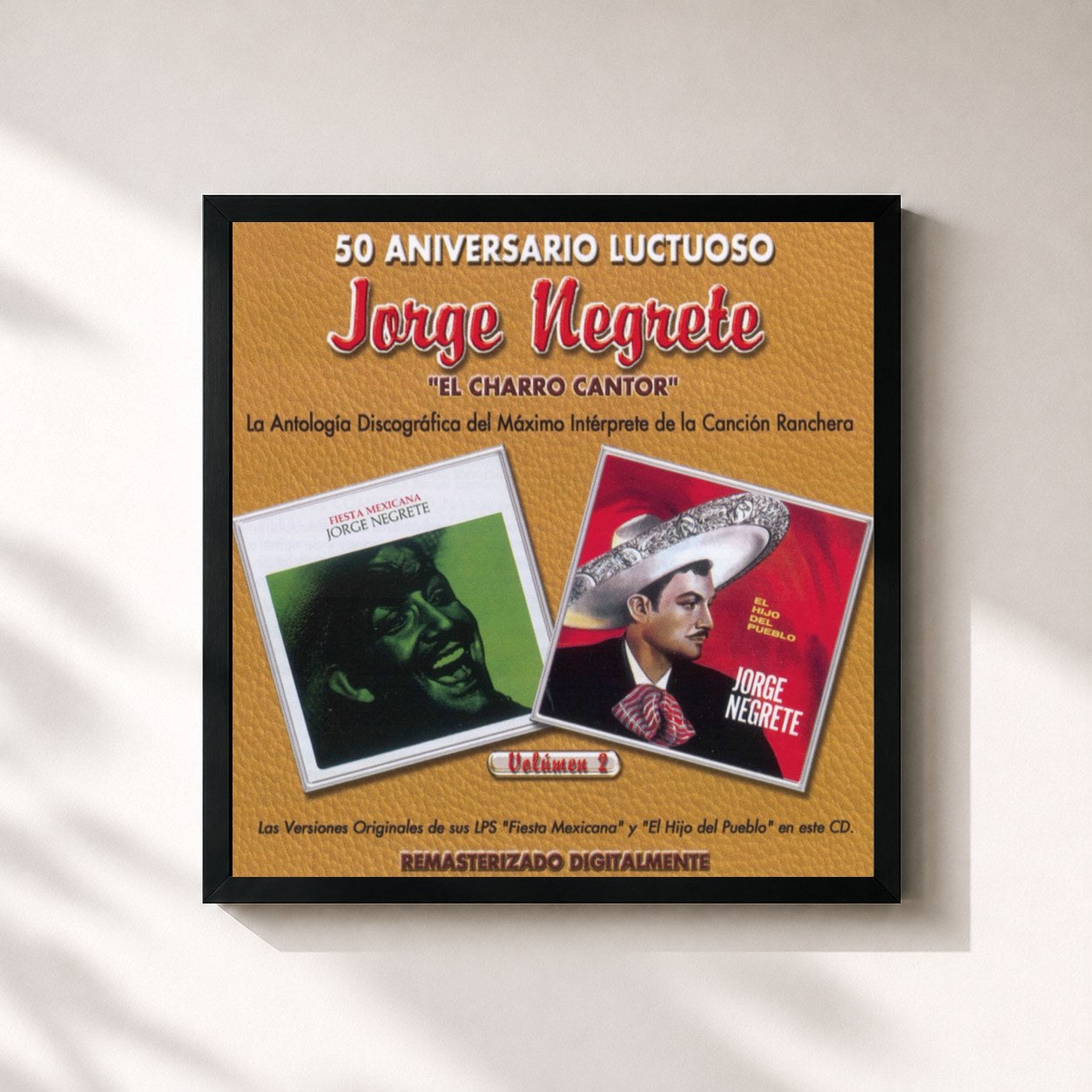 #noir Tableau carré de l'album 50 Aniversario Luctuoso - Jorge Negrete "El Charro Cantor" Vol. 2 de Jorge Negrete, cadre noir 32x32 cm