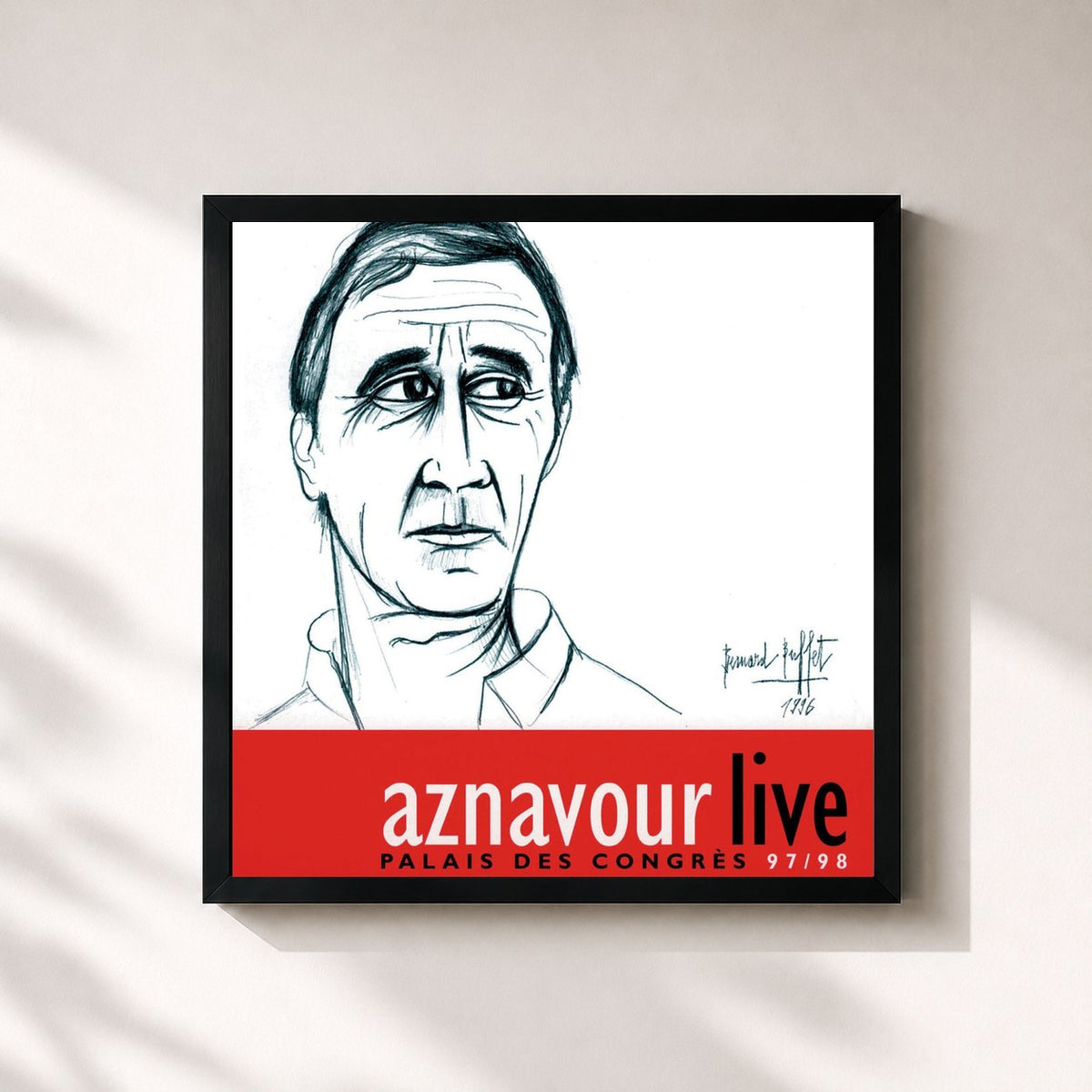 #noir Tableau carré de l'album Palais des Congrès 97/98 de Charles Aznavour, cadre noir 32x32 cm
