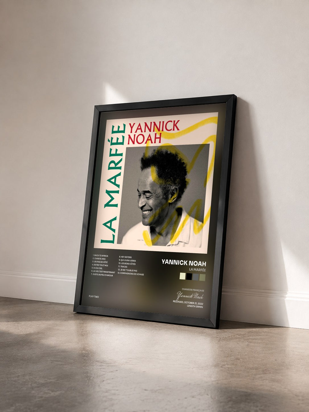 #noir Tableau de l'album La Marfée de Yannick Noah vu de trois quarts, cadre noir