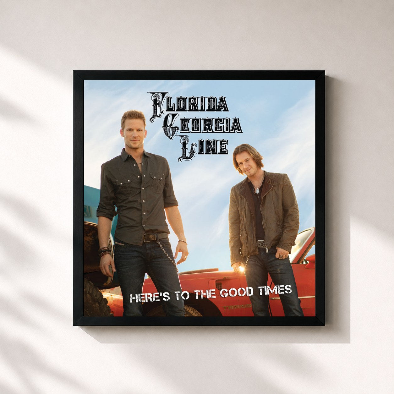#noir Tableau carré de l'album Here's To The Good Times de Florida Georgia Line, cadre noir 32x32 cm