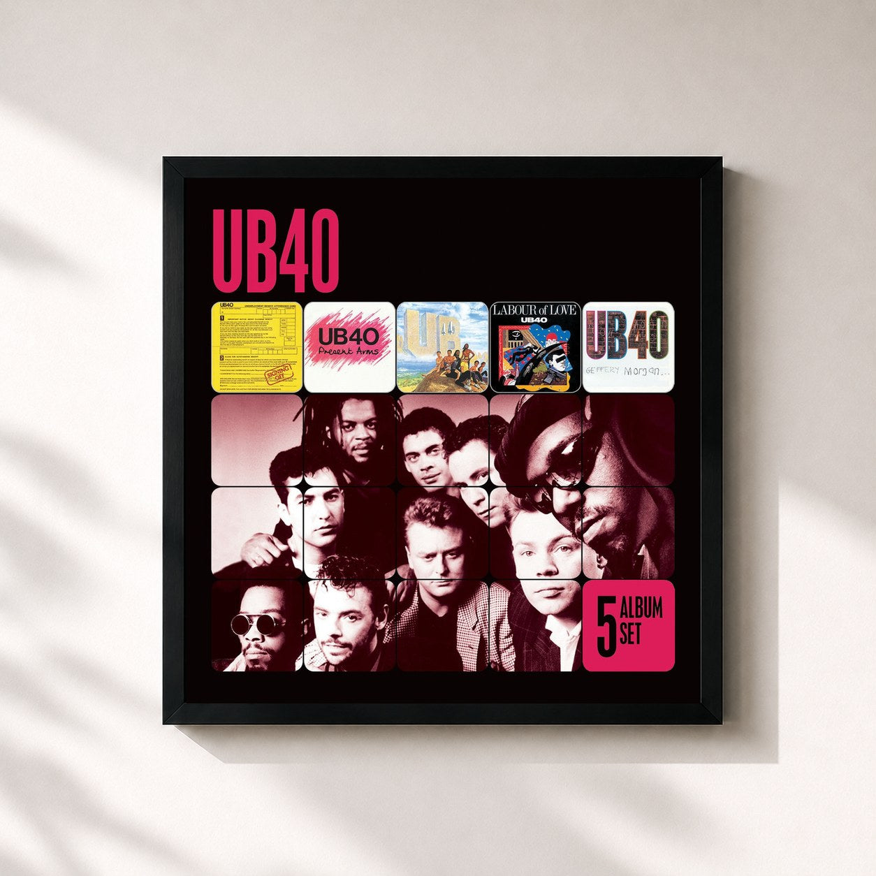#noir Tableau carré de l'album 5 Album Set de UB40, cadre noir 32x32 cm