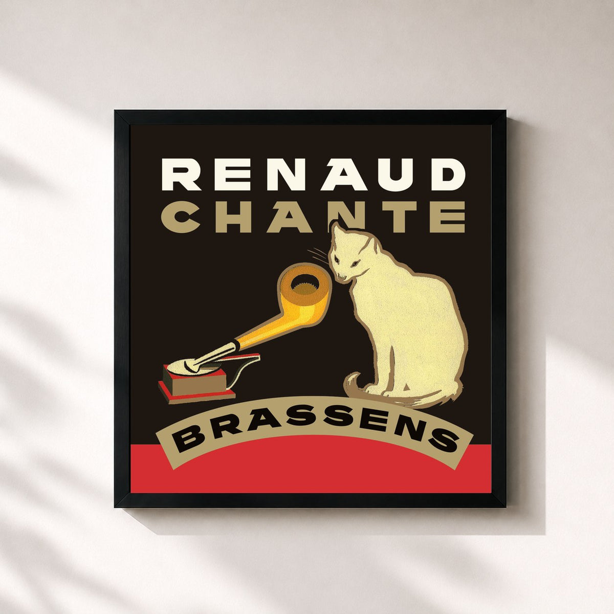 #noir Tableau carré de l'album Chante Brassens de Renaud, cadre noir 32x32 cm