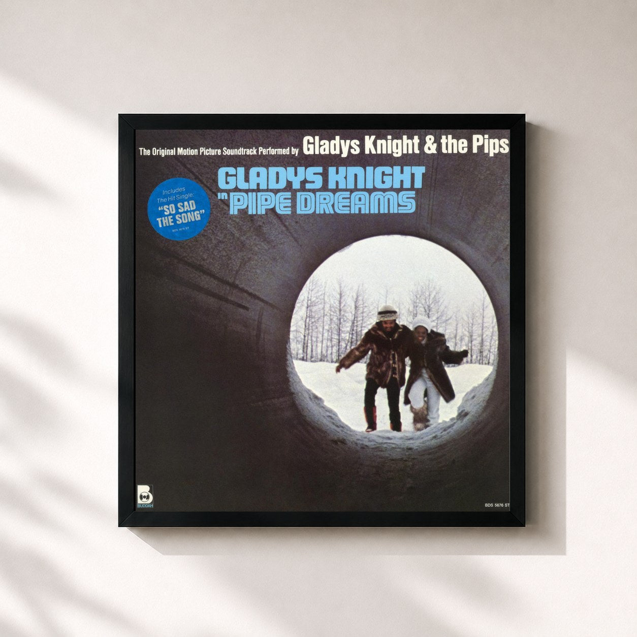 #noir Tableau carré de l'album Pipe Dreams (Original Soundtrack) de Gladys Knight & The Pips, cadre noir 32x32 cm