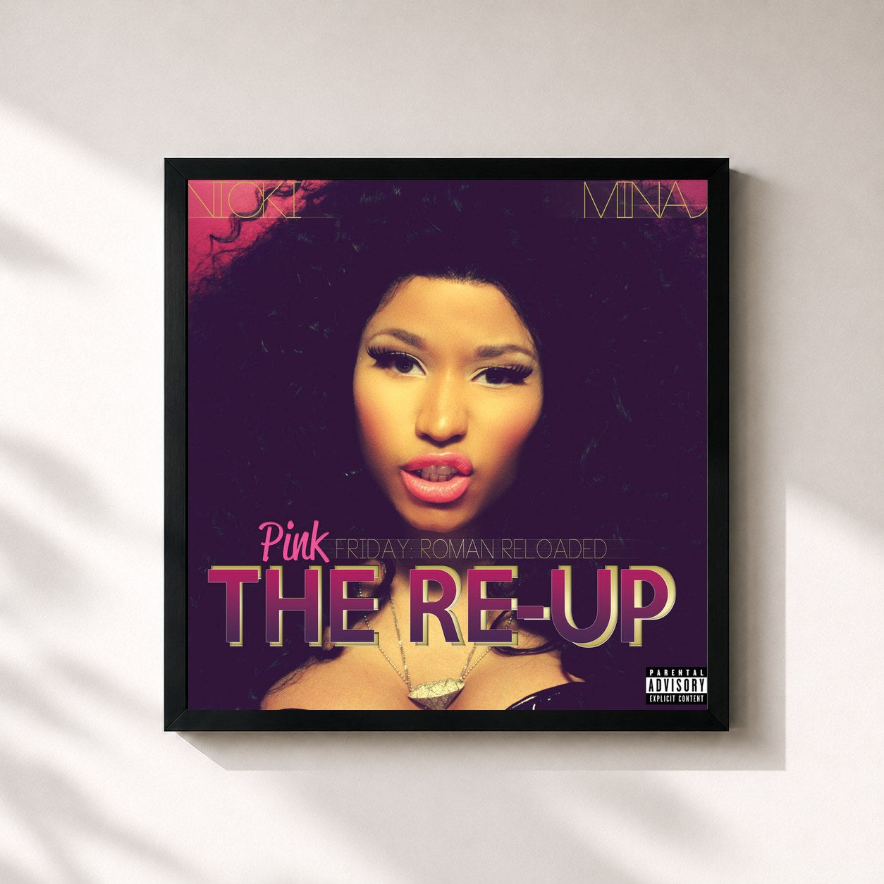 #noir Tableau carré de l'album Pink Friday: Roman Reloaded The Re-Up (Explicit Version) de Nicki Minaj, cadre noir 32x32 cm