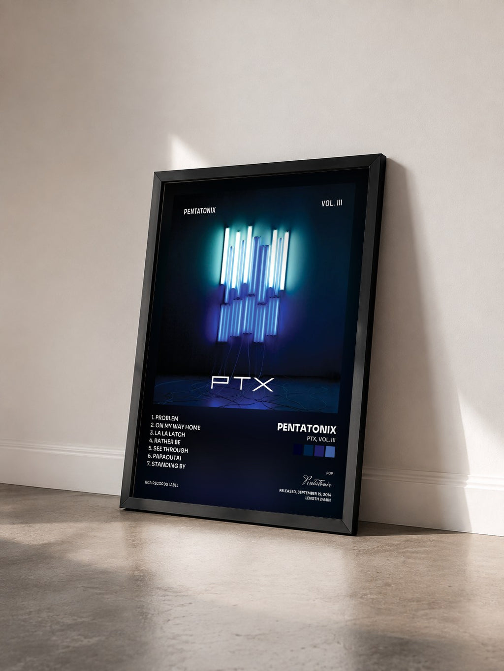 #noir Tableau de l'album PTX, Vol. III de Pentatonix vu de trois quarts, cadre noir
