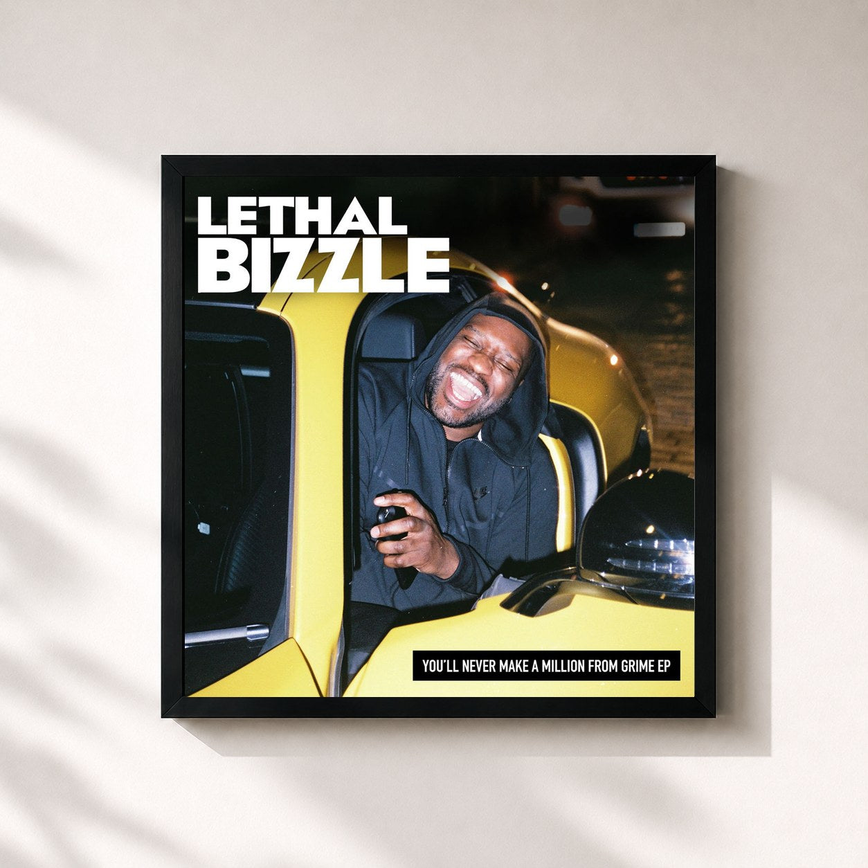 #noir Tableau carré de l'album You'll Never Make a Million from Grime EP de Lethal Bizzle, cadre noir 32x32 cm