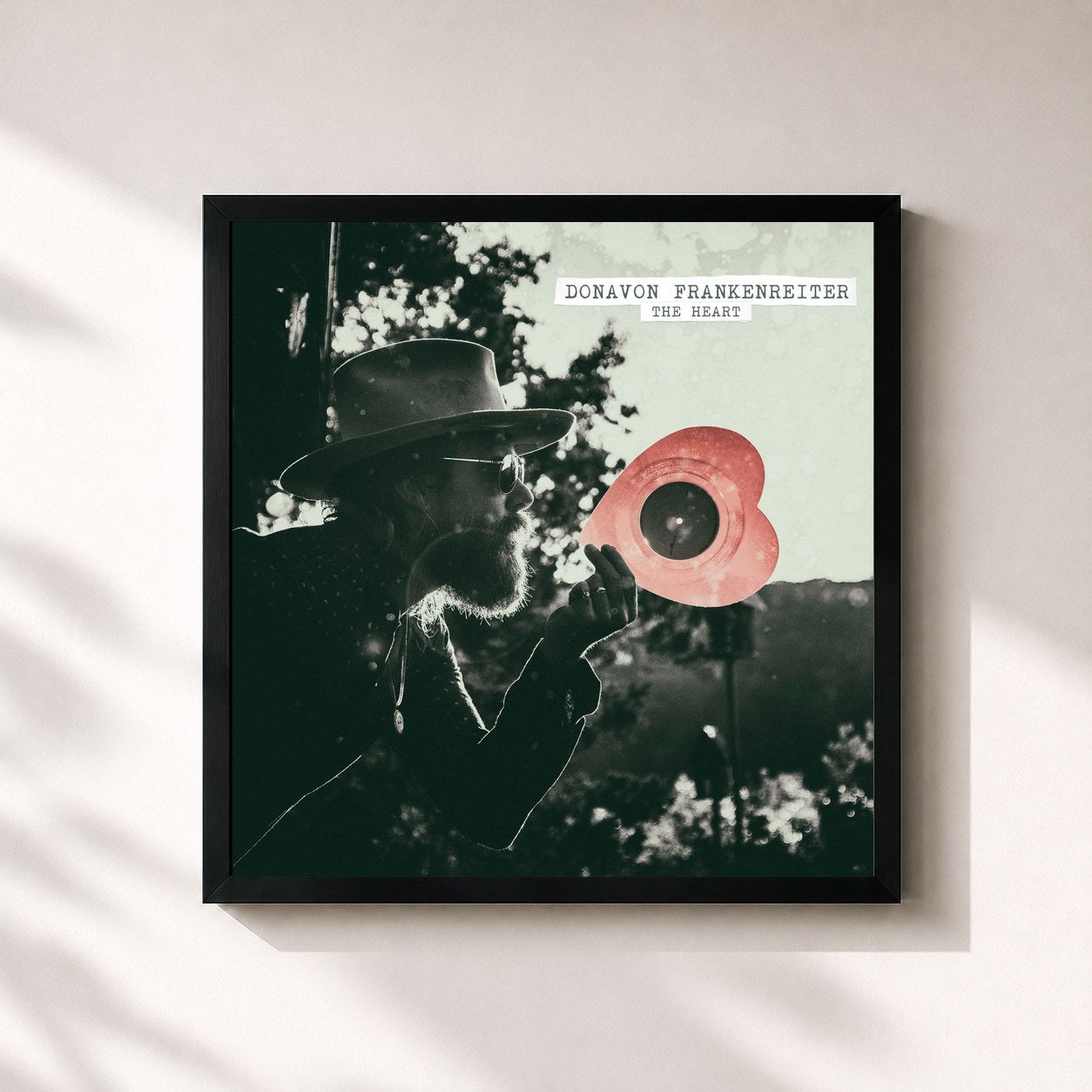 #noir Tableau carré de l'album The Heart de Donavon Frankenreiter, cadre noir 32x32 cm