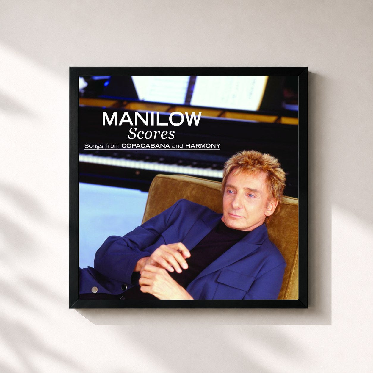 #noir Tableau carré de l'album Scores: Songs From Copacabana And Harmony de Barry Manilow, cadre noir 32x32 cm