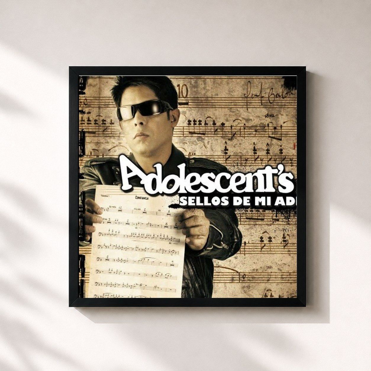 #noir Tableau carré de l'album Sellos de Mi Adn de Adolescent's Orquesta, cadre noir 32x32 cm