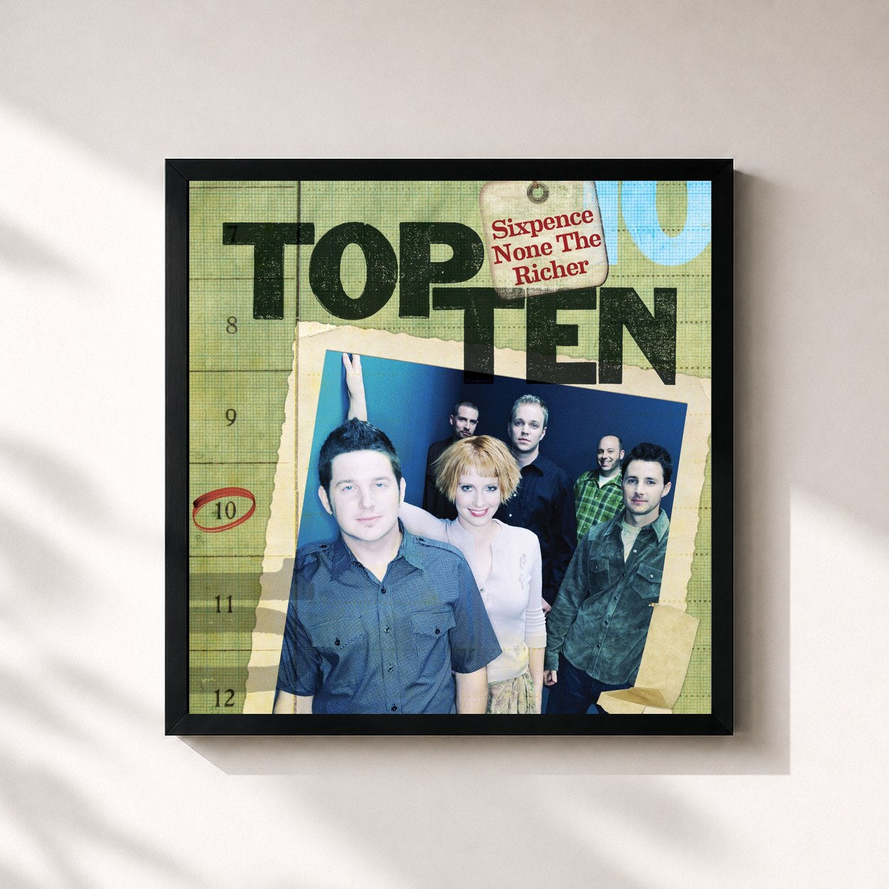 #noir Tableau carré de l'album Top Ten de Sixpence None the Richer, cadre noir 32x32 cm