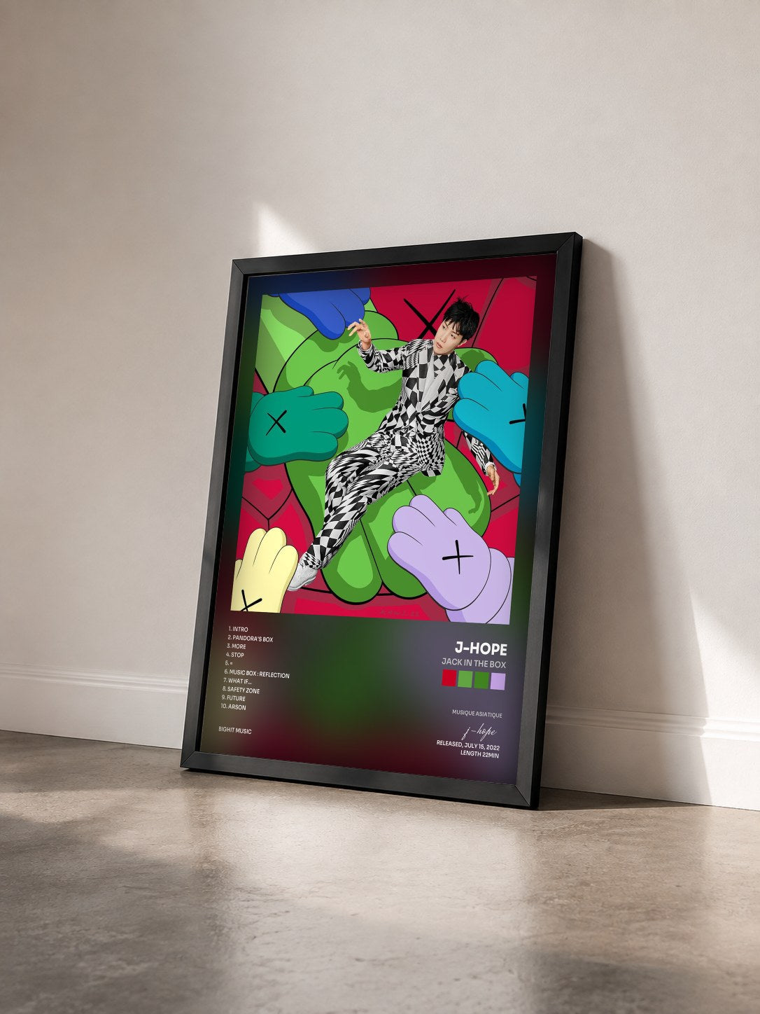 #noir Tableau de l'album Jack In The Box de j-hope vu de trois quarts, cadre noir