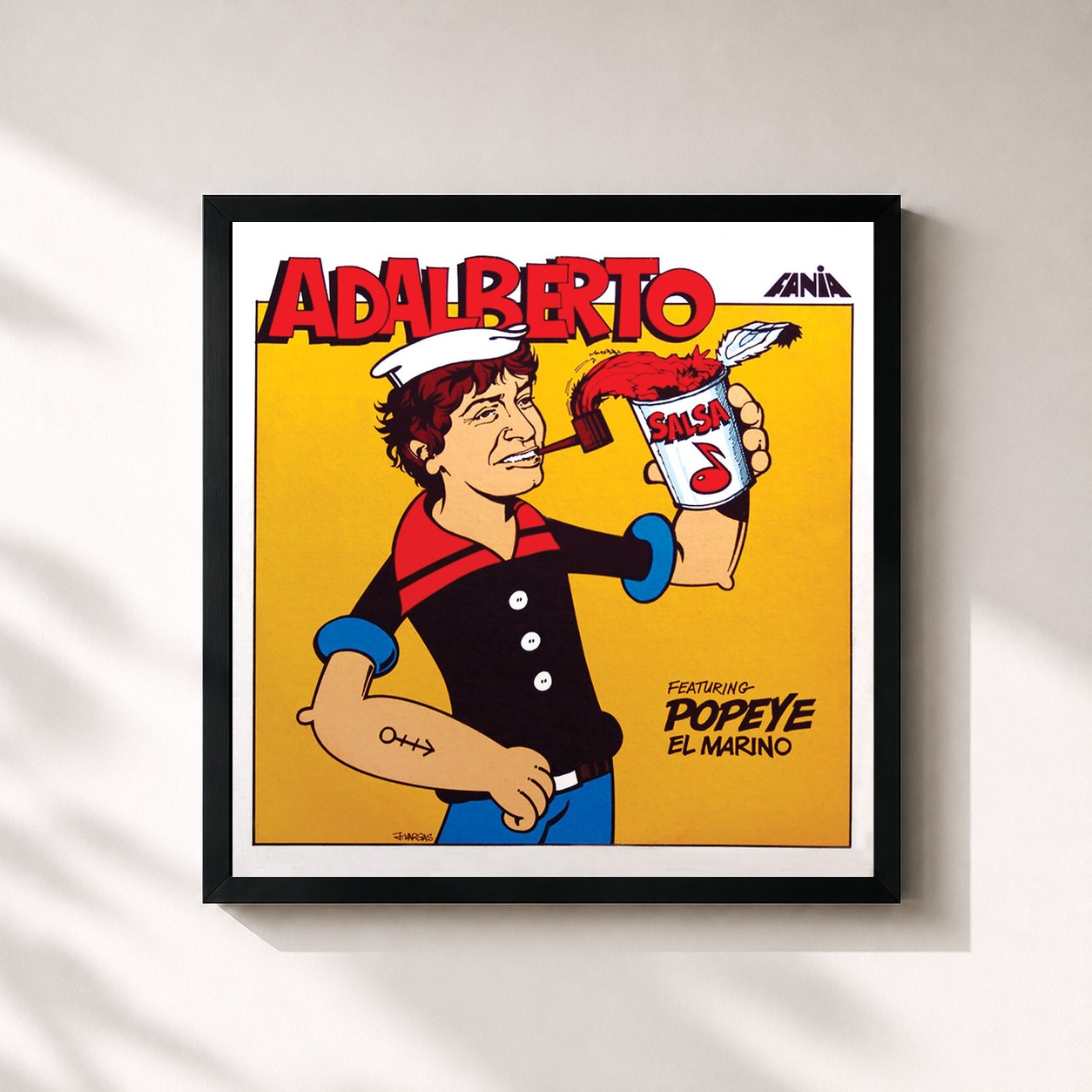 #noir Tableau carré de l'album Adalberto Featuring Popeye El Marino de Adalberto Santiago, cadre noir 32x32 cm
