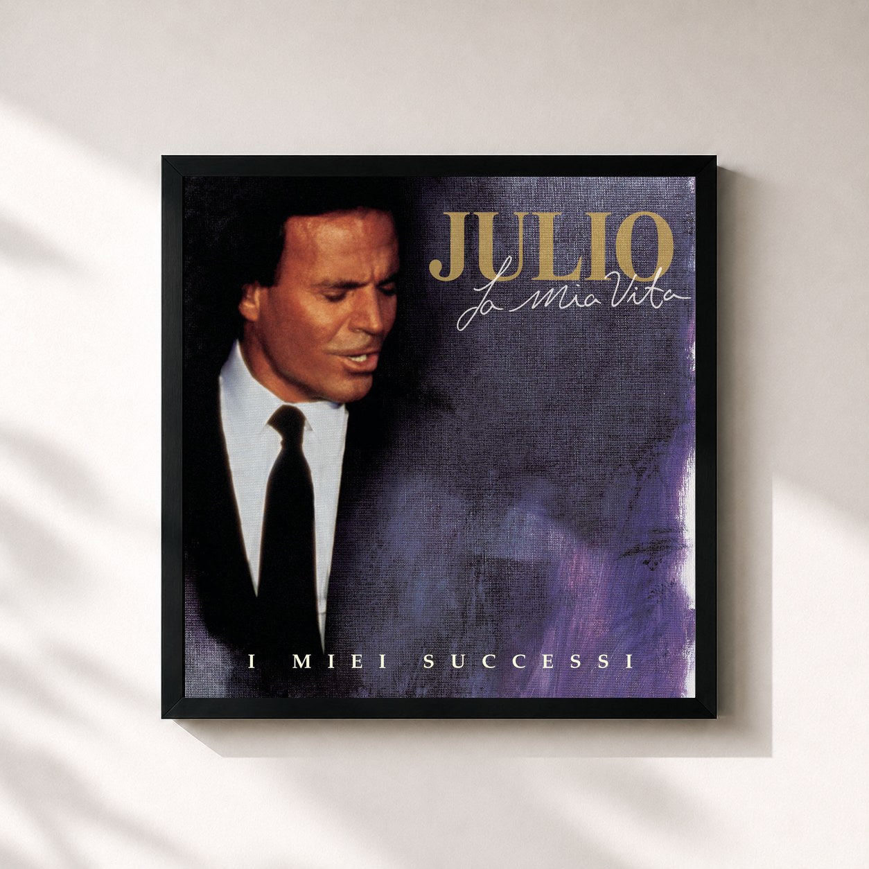 #noir Tableau carré de l'album La Mia Vita, I Miei Successi (New) de Julio Iglesias, cadre noir 32x32 cm