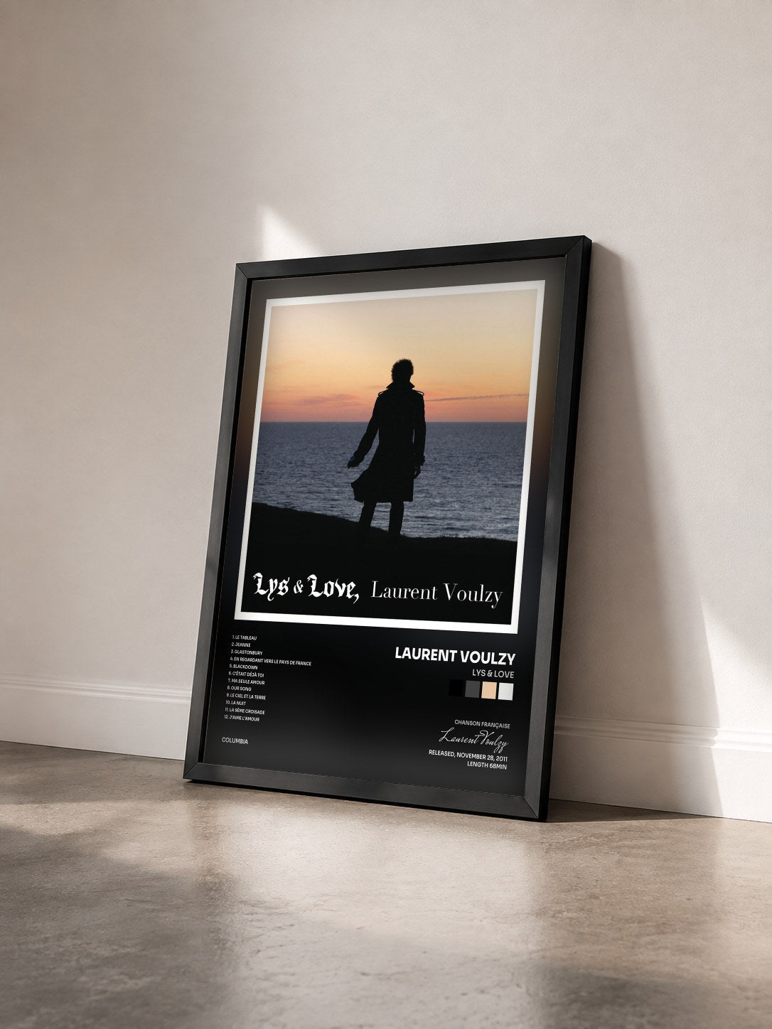 #noir Tableau de l'album Lys & Love de Laurent Voulzy vu de trois quarts, cadre noir