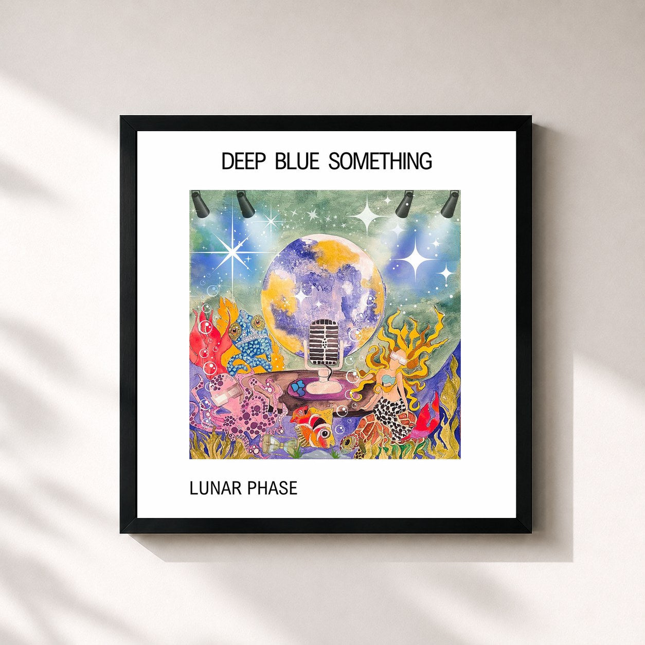 #noir Tableau carré de l'album Lunar Phase de Deep Blue Something, cadre noir 32x32 cm