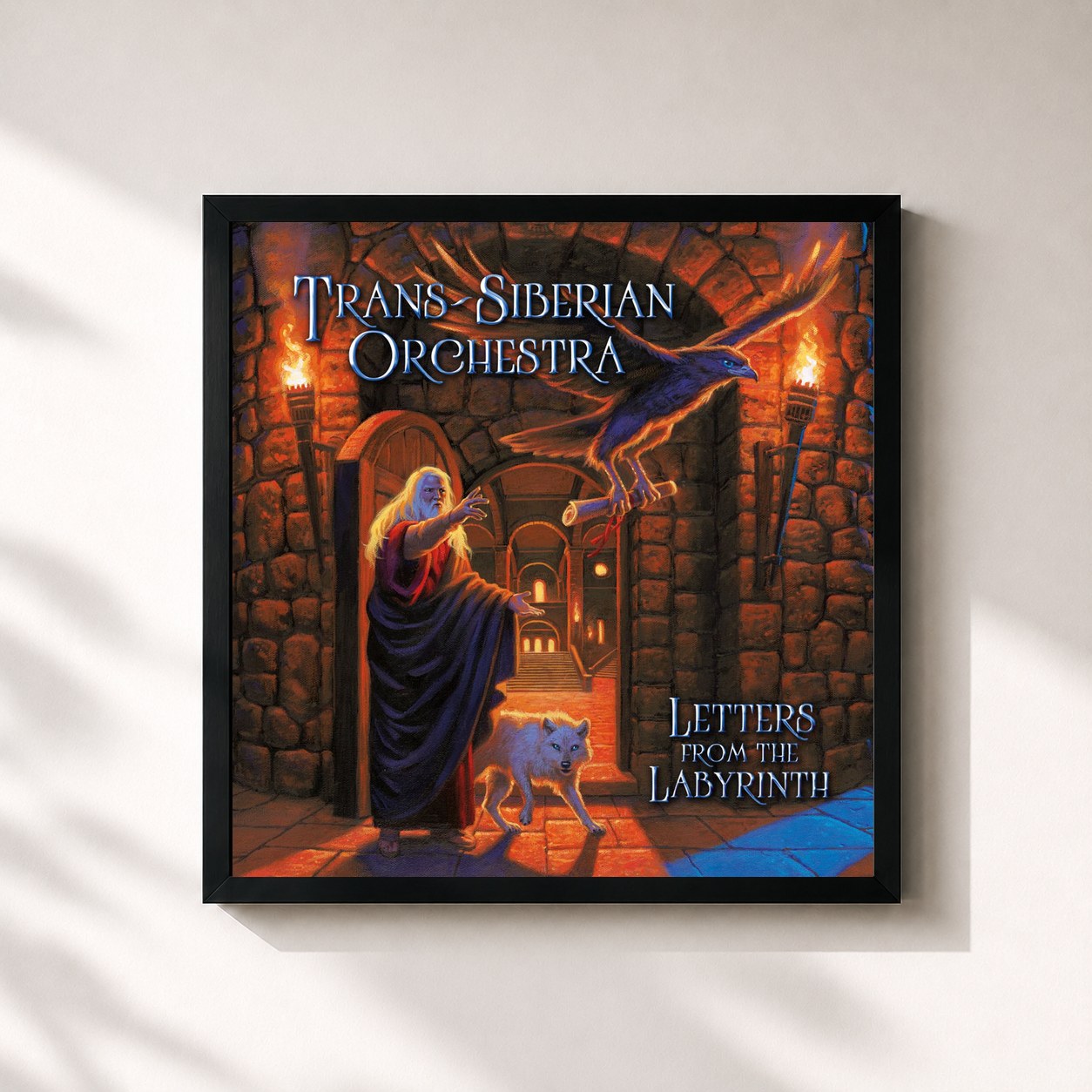 #noir Tableau carré de l'album Letters From The Labyrinth de Trans-Siberian Orchestra, cadre noir 32x32 cm