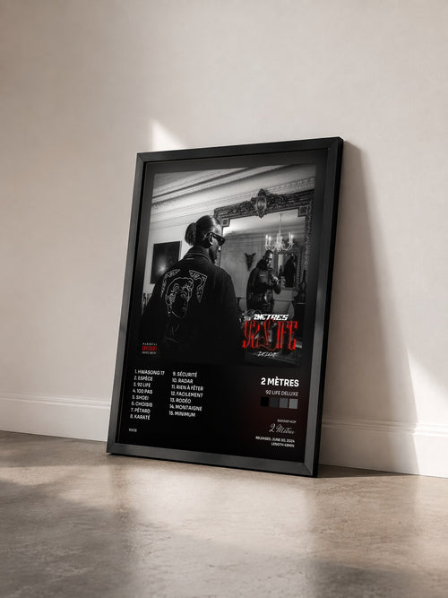#noir 92 LIFE DELUXE de 2 Mètres en lámina enmarcada vista de tres cuartos, marco negro