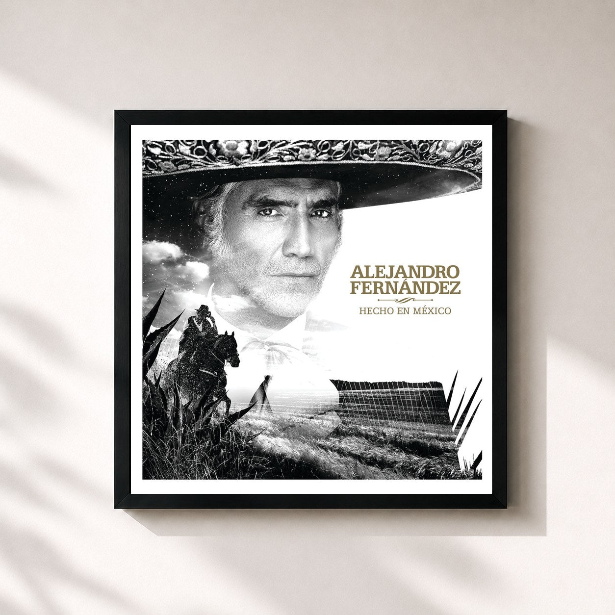 #noir Tableau carré de l'album Hecho En México de Alejandro Fernández, cadre noir 32x32 cm