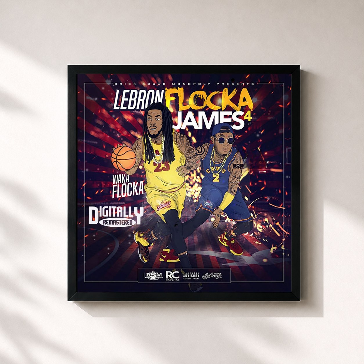 #noir Tableau carré de l'album LeBron Flocka James 4 de Waka Flocka Flame, cadre noir 32x32 cm