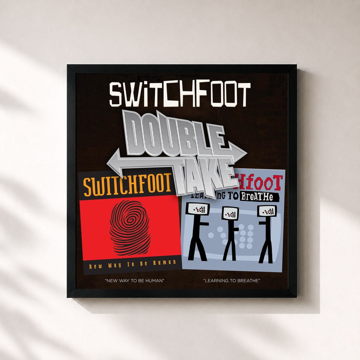#noir Tableau carré de l'album Double Take: New Way To Be Human/Learning To Breathe de Switchfoot, cadre noir 32x32 cm