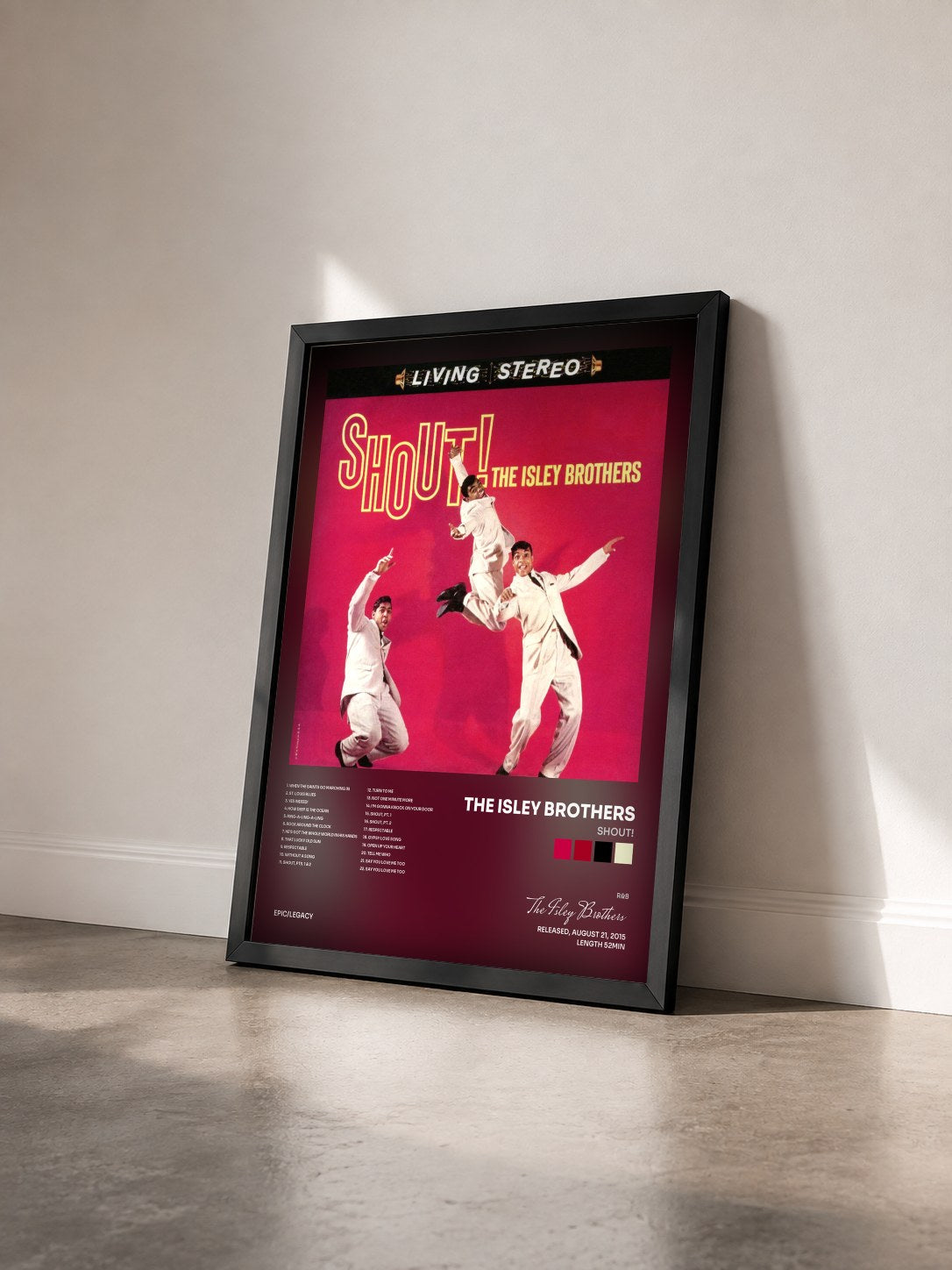 #noir Tableau de l'album Shout! de The Isley Brothers vu de trois quarts, cadre noir