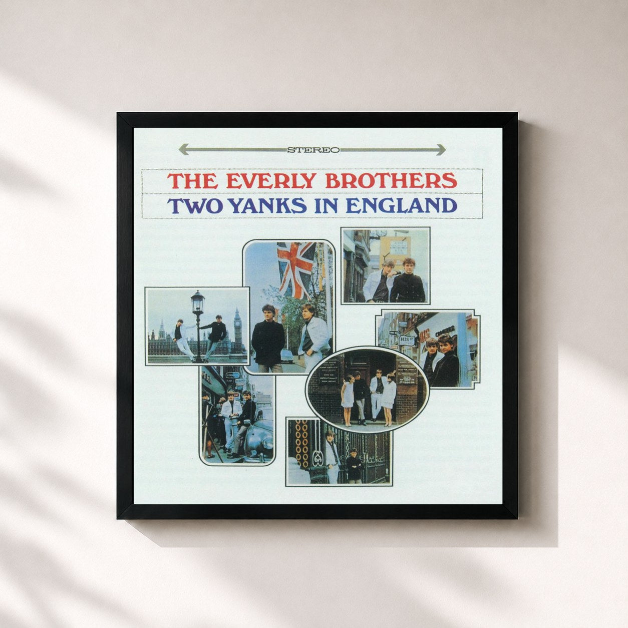 #noir Tableau carré de l'album Two Yanks In England de The Everly Brothers, cadre noir 32x32 cm
