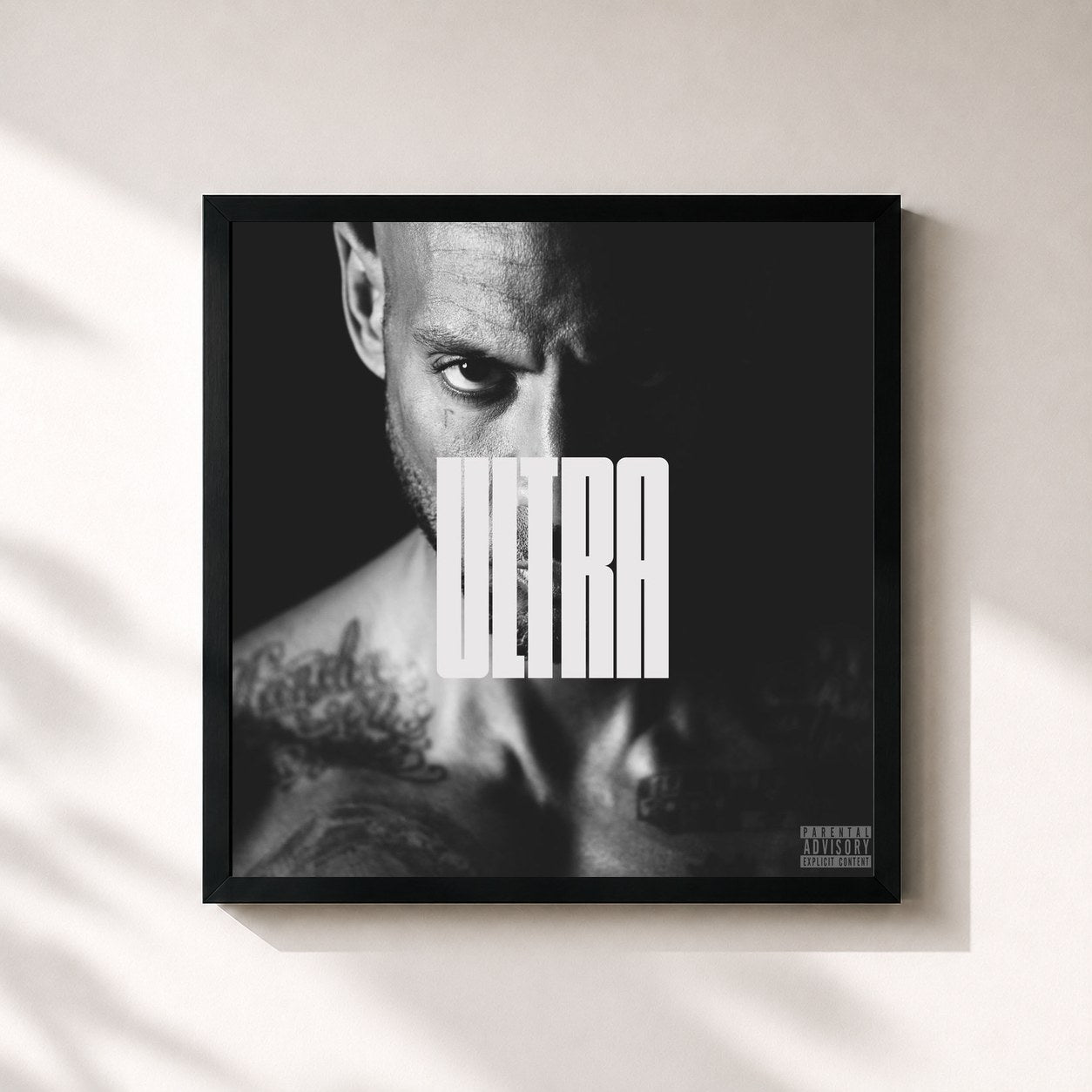 #noir Tableau carré de l'album ULTRA de Booba, cadre noir 32x32 cm