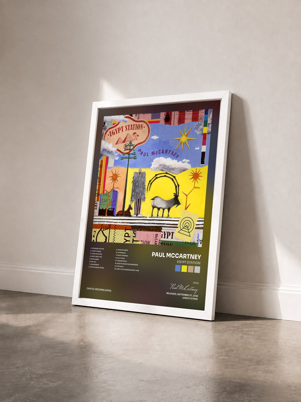 #blanc Egypt Station de Paul McCartney en lámina enmarcada vista de tres cuartos, marco blanco