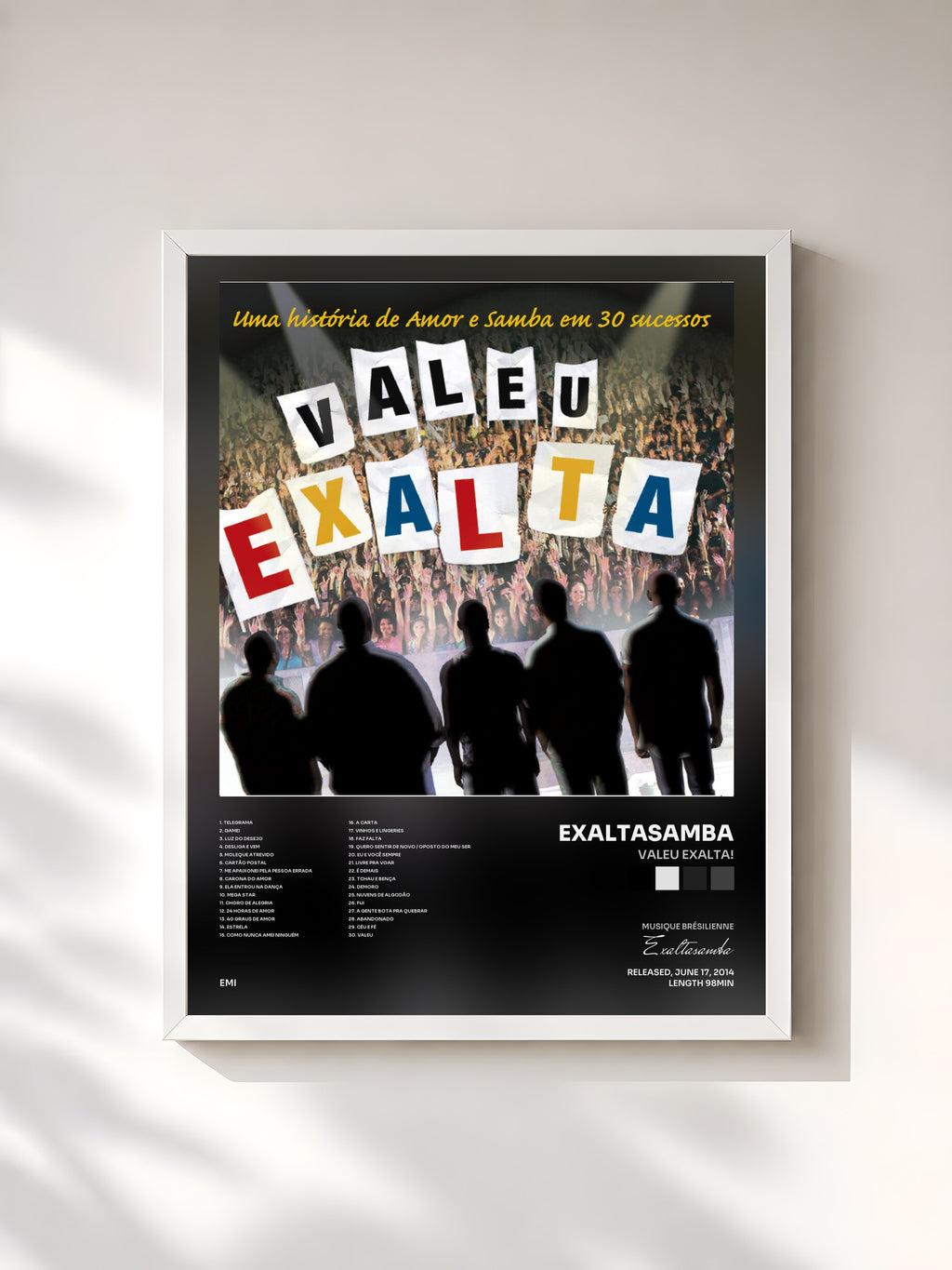 #blanc Tableau de l'album Valeu Exalta! de Exaltasamba, cadre blanc, imprimé et encadré en France