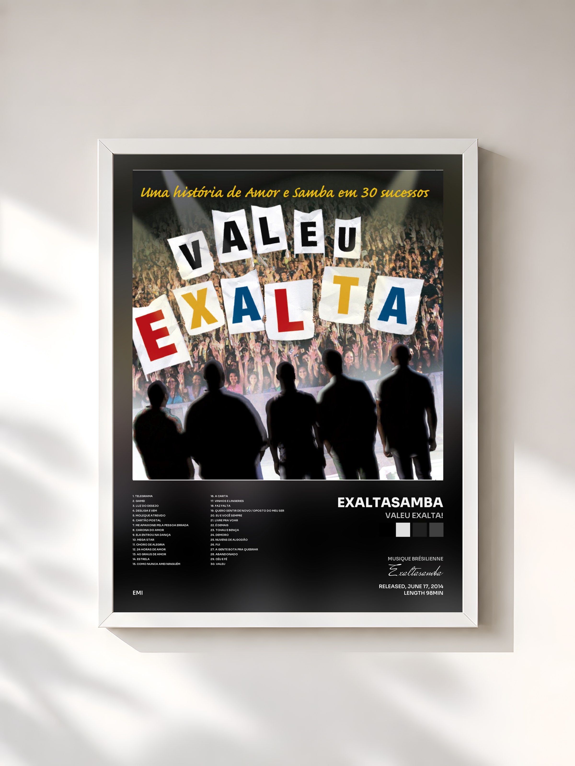 #blanc Tableau de l'album Valeu Exalta! de Exaltasamba, cadre blanc, imprimé et encadré en France