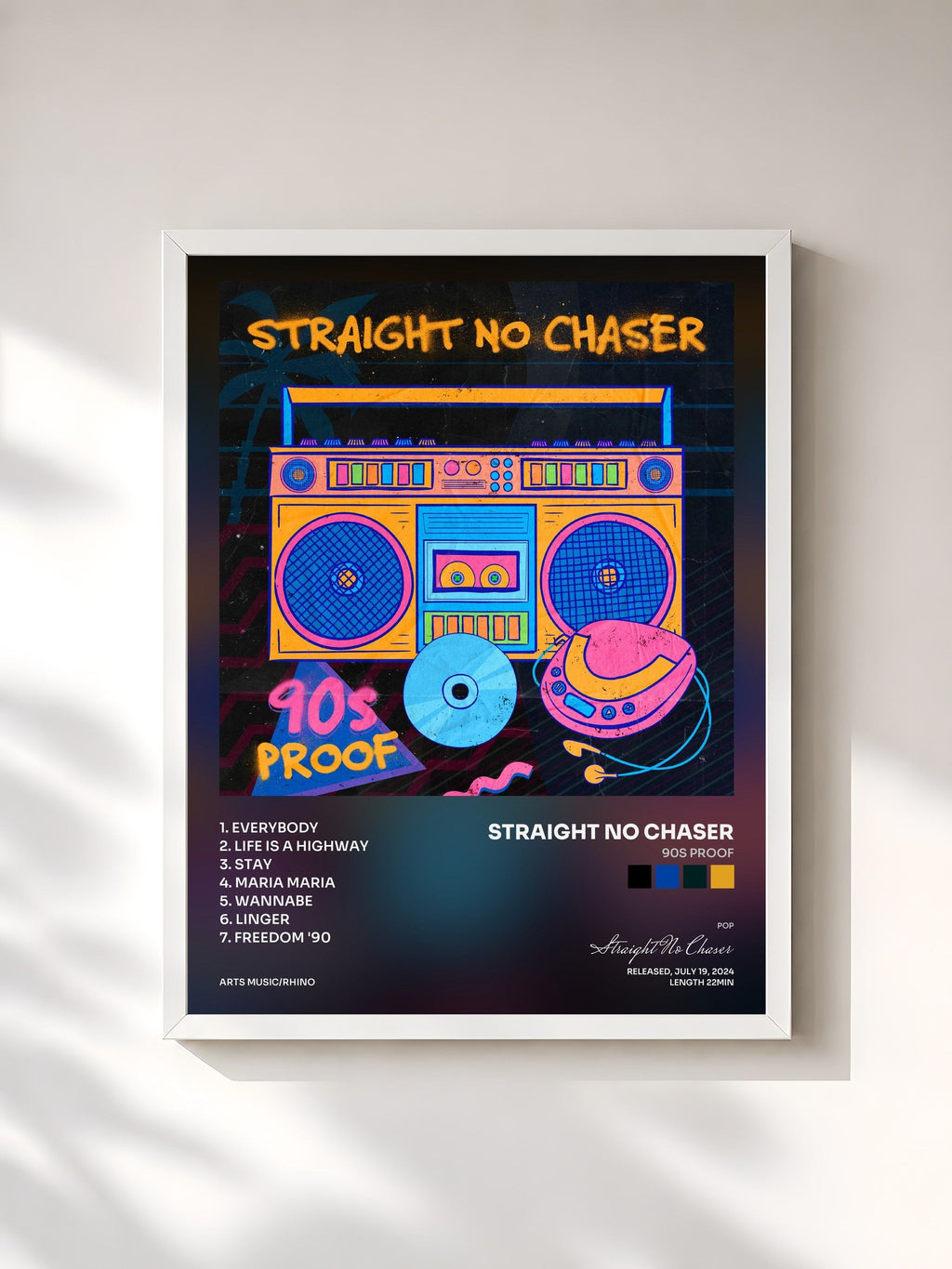 #blanc Tableau de l'album 90s Proof de Straight No Chaser, cadre blanc, imprimé et encadré en France