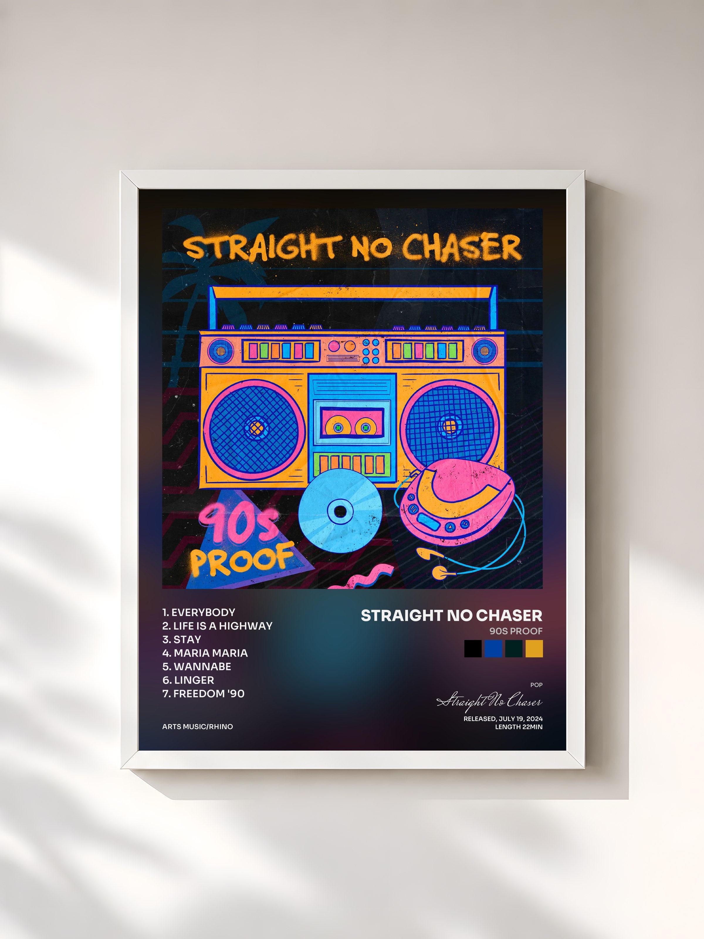 #blanc Tableau de l'album 90s Proof de Straight No Chaser, cadre blanc, imprimé et encadré en France